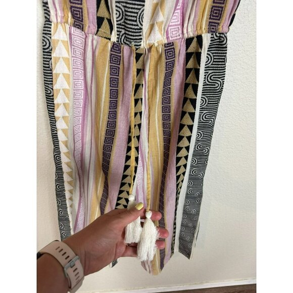 Elan Women's Jumpsuit Cropped Size Medium Strapless Colorful Cotton Striped - Picture 6 of 12